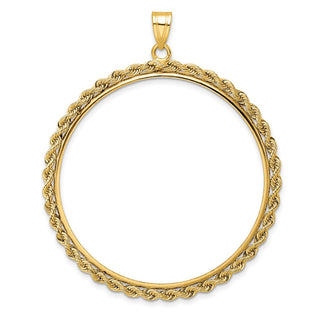 14k Yellow Gold 2mm Rope Edge 39.5mm Prong Coin Bezel Pendant - Fits 4 Ducat