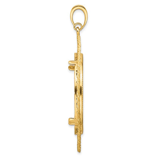 14k Yellow Gold Polished and Diamond-cut Greek Key with Rope Border 32.7mm Prong Coin Bezel Pendant - Fits 1 oz American Eagle, 1 oz Cat, and 1 oz Krugerrand