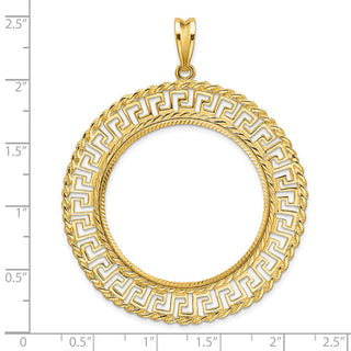 14k Yellow Gold Polished and Diamond-cut Greek Key with Rope Border 32.7mm Prong Coin Bezel Pendant - Fits 1 oz American Eagle, 1 oz Cat, and 1 oz Krugerrand