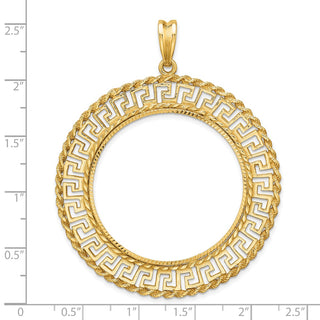 14k Yellow Gold Polished and Diamond-cut Greek Key with Rope Border 34.2mm Prong Coin Bezel Pendant - Fits US $20 Liberty and US $20 St. Gaudens