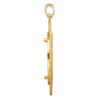 14k Yellow Gold Polished and Diamond-cut Greek Key with Rope Border 37.0mm Prong Coin Bezel Pendant - Fits 50 Pesos and Centenario