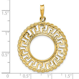 14k Yellow Gold 16.5mm Greek Key w/ Rope Border Prong Coin Bezel Pendant - Fits 1/10 oz American Eagle and 1/10 oz Krugerrand