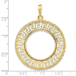 14k Yellow Gold 21.6mm Greek Key w/ Rope Border Prong Coin Bezel Pendant - Fits US $5 Bald Eagle and US $5 Congressional