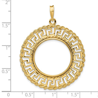 14k Yellow Gold 22mm Greek Key w/ Rope Border Prong Coin Bezel Pendant - Fits 1/4 oz American Eagle and Other Coins