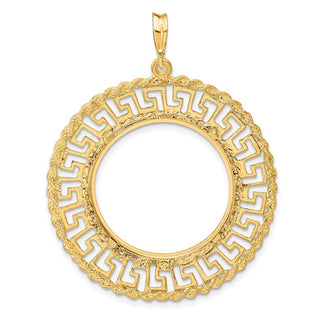 14k Yellow Gold 24.5mm Greek Key w/ Rope Border Prong Coin Bezel Pendant