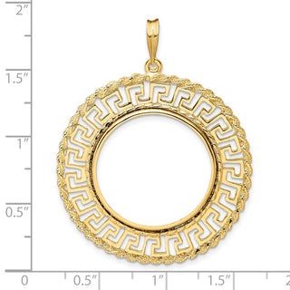 14k Yellow Gold 24.5mm Greek Key w/ Rope Border Prong Coin Bezel Pendant