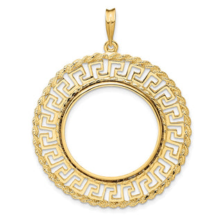 14k Yellow Gold 24.5mm Greek Key w/ Rope Border Prong Coin Bezel Pendant