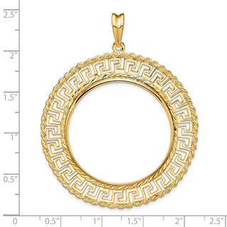 14k Yellow Gold 32.7mm Greek Key w/ Rope Border Prong Coin Bezel Pendant - Fits 1 oz American Eagle, 1 oz Cat, and 1 oz Krugerrand