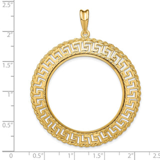 14k Yellow Gold 34.2mm Greek Key w/ Rope Border Prong Coin Bezel Pendant - Fits US $20 Liberty and US $20 St. Gaudens