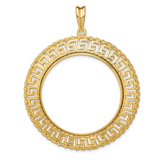 14k Yellow Gold 34.2mm Greek Key w/ Rope Border Prong Coin Bezel Pendant - Fits US $20 Liberty and US $20 St. Gaudens