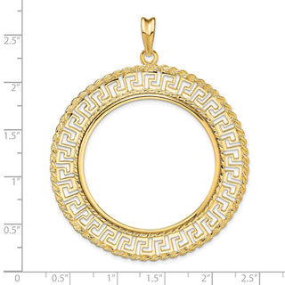 14k Yellow Gold 37mm Greek Key w/ Rope Border Prong Coin Bezel Pendant - Fits 50 Pesos and Centenario
