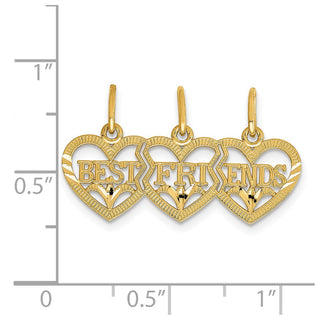 14k Yellow Gold Triple Heart Diamond-Cut Best Friends Break-Apart Pendant