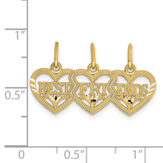 14k Yellow Gold Triple Heart Diamond-Cut Best Friends Break-Apart Pendant