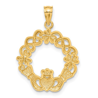 14k Yellow Gold Rhodium Claddagh Pendant C3036