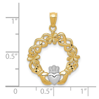 14k Yellow Gold Rhodium Claddagh Pendant C3036
