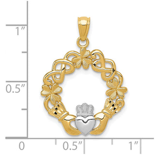 14k Yellow Gold Rhodium Claddagh Pendant C3036