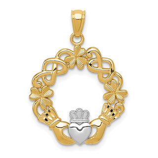 14k Yellow Gold Rhodium Claddagh Pendant C3036