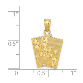 14k Yellow Gold Ace Of Hearts and Ace Of Spade All In! Cards Pendant