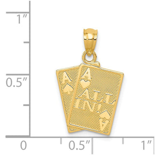 14k Yellow Gold Ace Of Hearts and Ace Of Spade All In! Cards Pendant