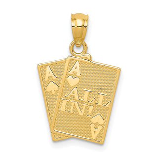 14k Yellow Gold Ace Of Hearts and Ace Of Spade All In! Cards Pendant