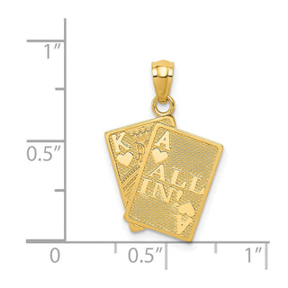 14k Yellow Gold Ace Of Hearts and King Of Hearts All In! Cards Pendant