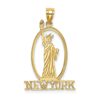 14k Yellow Gold Cut-Out New York w/Statue Of Liberty Pendant C3073