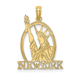 14k Yellow Gold Cut-Out New York w/Statue Of Liberty Pendant C3074