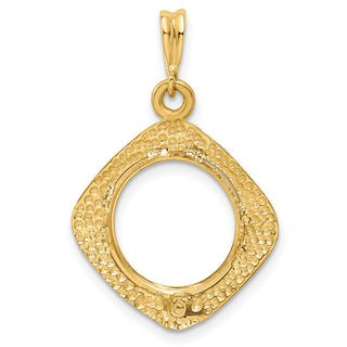 14k Yellow Gold 13mm Textured & Beaded Kite-Shape Prong Coin Bezel Pendant - Fits 2 Pesos and US $1