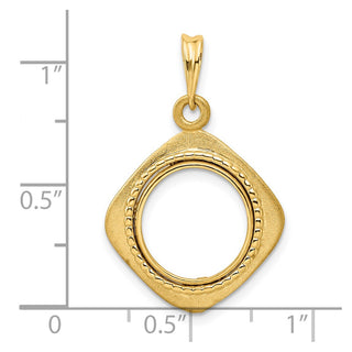 14k Yellow Gold 13mm Textured & Beaded Kite-Shape Prong Coin Bezel Pendant - Fits 2 Pesos and US $1