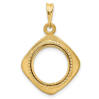 14k Yellow Gold 13mm Textured & Beaded Kite-Shape Prong Coin Bezel Pendant - Fits 2 Pesos and US $1