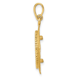 14k Yellow Gold 15mm Textured & Beaded Kite-Shape Prong Coin Bezel Pendant - Fits US $1 Type 2