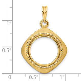 14k Yellow Gold 15mm Textured & Beaded Kite-Shape Prong Coin Bezel Pendant - Fits US $1 Type 2