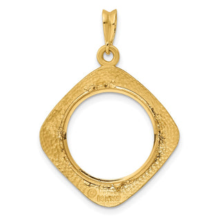 14k Yellow Gold 16.5mm Textured & Beaded Kite-Shape Prong Coin Bezel Pendant - Fits 1/10 oz American Eagle and 1/10 oz Krugerrand
