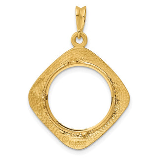 14k Yellow Gold 17.8mm Textured & Beaded Kite-Shape Prong Coin Bezel Pendant - Fits US $2.50 Liberty and Other Coins
