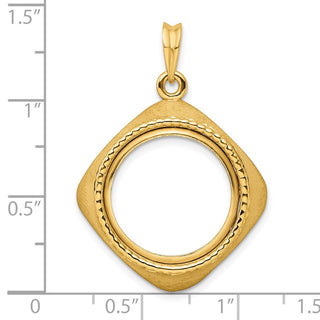14k Yellow Gold 17.8mm Textured & Beaded Kite-Shape Prong Coin Bezel Pendant - Fits US $2.50 Liberty and Other Coins