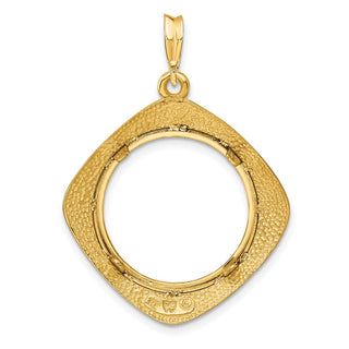 14k Yellow Gold 20mm Textured & Beaded Kite-Shape Prong Coin Bezel Pendant - Fits 1/4 oz Kangaroo