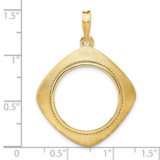 14k Yellow Gold 20mm Textured & Beaded Kite-Shape Prong Coin Bezel Pendant - Fits 1/4 oz Kangaroo