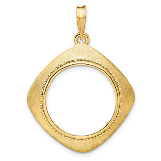 14k Yellow Gold 20mm Textured & Beaded Kite-Shape Prong Coin Bezel Pendant - Fits 1/4 oz Kangaroo