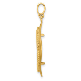 14k Yellow Gold 21.6mm Textured & Beaded Diamond Shaped Prong Coin Bezel Pendant - Fits US $5 Bald Eagle, US $5 Congressional, and Other Coins