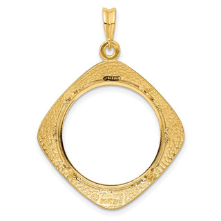 14k Yellow Gold 21.6mm Textured & Beaded Diamond Shaped Prong Coin Bezel Pendant - Fits US $5 Bald Eagle, US $5 Congressional, and Other Coins