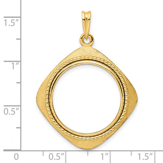 14k Yellow Gold 21.6mm Textured & Beaded Diamond Shaped Prong Coin Bezel Pendant - Fits US $5 Bald Eagle, US $5 Congressional, and Other Coins