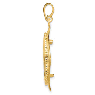 14k Yellow Gold 22mm Textured & Beaded Kite-Shape Prong Coin Bezel Pendant - Fits 1/4 oz American Eagle and Other Coins