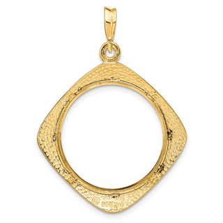 14k Yellow Gold 22mm Textured & Beaded Kite-Shape Prong Coin Bezel Pendant - Fits 1/4 oz American Eagle and Other Coins