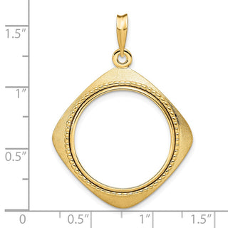 14k Yellow Gold 22mm Textured & Beaded Kite-Shape Prong Coin Bezel Pendant - Fits 1/4 oz American Eagle and Other Coins