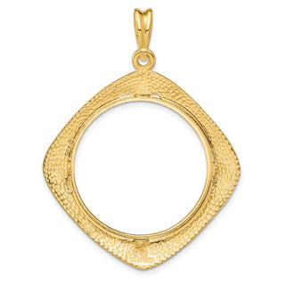 14k Yellow Gold 27mm Textured & Beaded Kite-Shape Prong Coin Bezel Pendant - Fits 1/2 oz American Eagle, US $10 Liberty, and Other Coins