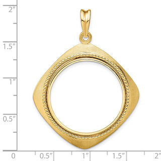 14k Yellow Gold 27mm Textured & Beaded Kite-Shape Prong Coin Bezel Pendant - Fits 1/2 oz American Eagle, US $10 Liberty, and Other Coins