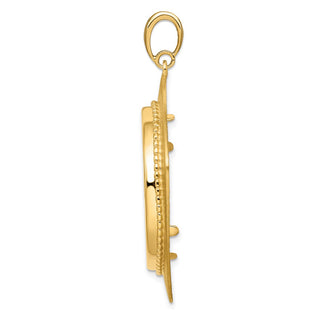 14k Yellow Gold 30mm Textured & Beaded Kite-Shape Prong Coin Bezel Pendant - Fits 1 oz Maple Leaf and 1/2 oz Cat