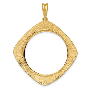 14k Yellow Gold 30mm Textured & Beaded Kite-Shape Prong Coin Bezel Pendant - Fits 1 oz Maple Leaf and 1/2 oz Cat