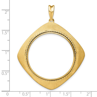 14k Yellow Gold 30mm Textured & Beaded Kite-Shape Prong Coin Bezel Pendant - Fits 1 oz Maple Leaf and 1/2 oz Cat