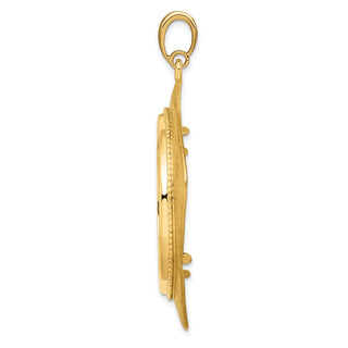14k Yellow Gold 32.7mm Textured & Beaded Kite-Shape Prong Coin Bezel Pendant - Fits 1 oz American Eagle, 1 oz Cat, and 1 oz Krugerrand